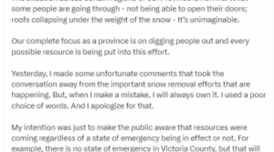 Houston apologizes for comments on state of emergency in Cape Breton