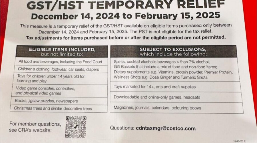 GST/HST Holiday Starts Tomorrow (Dec. 14th) – A Cheat Sheet From Costco