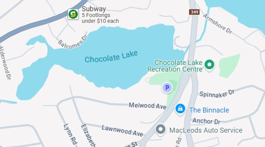 Floating platform doing survey work for dam on Chocolate Lake in Halifax