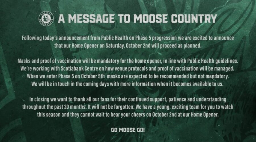 The Mooseheads Home Opener Will Go Ahead