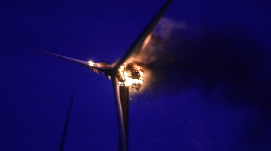 Wind turbine blazes in West Pubnico night sky